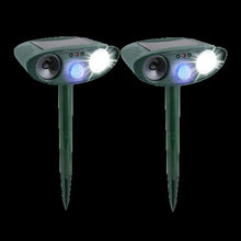 Load image into Gallery viewer, Solar Powered Ultrasonic Animal Repeller with Motion Sensor, Flashing LED Light and Ground Stake
