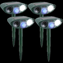 Load image into Gallery viewer, Solar Powered Ultrasonic Animal Repeller with Motion Sensor, Flashing LED Light and Ground Stake
