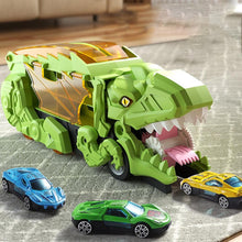 Load image into Gallery viewer, Transforming Dinosaur Truck Toy with Two Race Tracks and Eight Mini Cars in Blue, Red or Green
