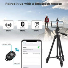 Load image into Gallery viewer, Extendable Camera Tripod 20 to 55 Inches with Phone Holder Remote Shutter and Carry Bag
