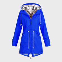 Load image into Gallery viewer, Womens Long Hooded Rain Jacket with Adjustable Drawstring and Water Resistant Shell
