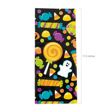 Load image into Gallery viewer, Halloween Cellophane Treat Bags Set of 12 with Ghost and Candy Print for Party Favors and Goodie Giveaways
