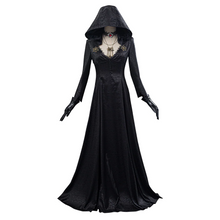 Load image into Gallery viewer, Vampire Lady Gothic Costume Set with Jacquard Coat and Dress, Neckband, Necklace, Tattoo Stickers
