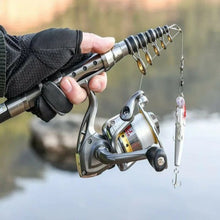 Load image into Gallery viewer, Carbon Fiber Telescopic Fishing Rod and Reel Combo with Line, Lures, and Carry Bag
