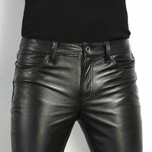 Load image into Gallery viewer, Mens Slim Fit Faux Leather Pants with Spandex Stretch and Zipper Fly
