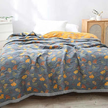Load image into Gallery viewer, Ginkgo Leaf Throw Blanket Reversible Yellow and Blue Design
