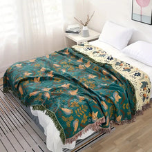 Load image into Gallery viewer, Reversible Scandinavian Bird Blanket 100% Cotton Throw
