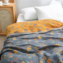 Load image into Gallery viewer, Ginkgo Leaf Throw Blanket Reversible Yellow and Blue Design
