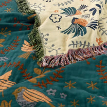 Load image into Gallery viewer, Reversible Scandinavian Bird Blanket 100% Cotton Throw
