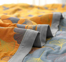 Load image into Gallery viewer, Ginkgo Leaf Throw Blanket Reversible Yellow and Blue Design
