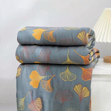Load image into Gallery viewer, Ginkgo Leaf Throw Blanket Reversible Yellow and Blue Design
