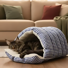 Load image into Gallery viewer, Cat Heating Cushion Tunnel Bed, Warm Semi-Enclosed Plush Nest
