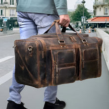 Load image into Gallery viewer, Buffalo Leather Travel Holdall Duffel Bag Brown
