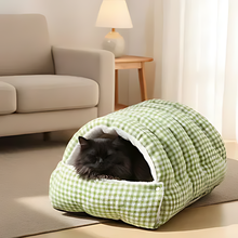Load image into Gallery viewer, Cat Heating Cushion Tunnel Bed, Warm Semi-Enclosed Plush Nest
