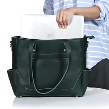 Load image into Gallery viewer, Buffalo Leather Crossbody Laptop Tote Bag, Green
