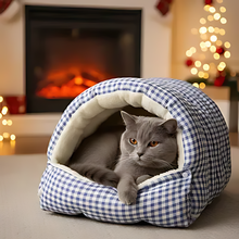 Load image into Gallery viewer, Cat Heating Cushion Tunnel Bed, Warm Semi-Enclosed Plush Nest
