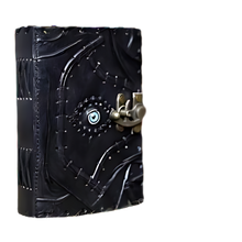 Load image into Gallery viewer, Hocus Pocus Book of Spells Leather Journal, Vintage Lock Writing Notebook 7 x 5 Inch
