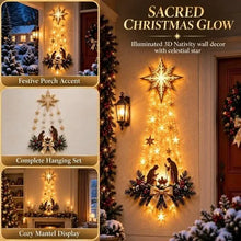 Load image into Gallery viewer, Lighted Nativity Wall Decor Hanging Ornament with Holy Family Star and Warm White LED Lights
