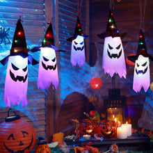 Load image into Gallery viewer, Ghost Witch Hat String Lights with 5 Glowing Ghosts and Battery Power
