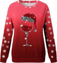 Load image into Gallery viewer, Womens Crew Neck Sweater with Holiday Knit Pattern and Relaxed Fit, Hip Length
