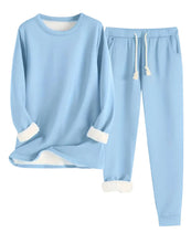 Load image into Gallery viewer, Fleece Lined Sweatsuit Set for Women with Crewneck Top and Drawstring Pants
