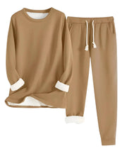 Load image into Gallery viewer, Fleece Lined Sweatsuit Set for Women with Crewneck Top and Drawstring Pants
