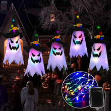 Load image into Gallery viewer, Ghost Witch Hat String Lights with 5 Glowing Ghosts and Battery Power
