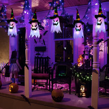 Load image into Gallery viewer, Ghost Witch Hat String Lights with 5 Glowing Ghosts and Battery Power
