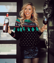 Load image into Gallery viewer, Womens Plus Size Christmas Tree Tassel Sweater in Festive Green and Red
