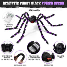 Load image into Gallery viewer, Five Foot Light Up Hairy Spider with LED Legs and Poseable Plush Body in Purple Or Orange

