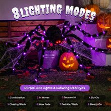Load image into Gallery viewer, Five Foot Light Up Hairy Spider with LED Legs and Poseable Plush Body in Purple Or Orange
