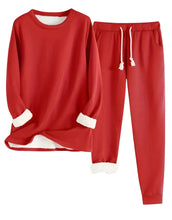 Load image into Gallery viewer, Fleece Lined Sweatsuit Set for Women with Crewneck Top and Drawstring Pants

