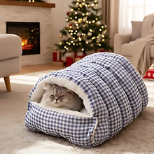 Load image into Gallery viewer, Cat Heating Cushion Tunnel Bed, Warm Semi-Enclosed Plush Nest
