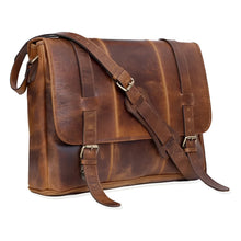 Load image into Gallery viewer, Buffalo Leather Messenger Bag, Full Grain Tan Laptop Satchel
