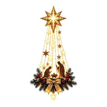 Load image into Gallery viewer, Lighted Nativity Wall Decor Hanging Ornament with Holy Family Star and Warm White LED Lights
