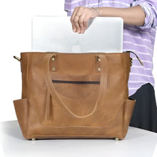 Load image into Gallery viewer, Portland Buffalo Leather Tote Bag with Zipper Tan
