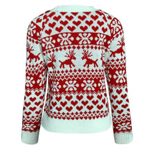 Load image into Gallery viewer, Reindeer and Snowflake Knit Sweater for Women with Crew Neck and Hip Length
