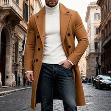 Load image into Gallery viewer, Long Overcoat with Double Breasted Closure and Tailored Fit
