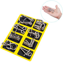 Load image into Gallery viewer, Eight Piece Metal Wire Puzzle Set with Smooth Finish for Desks and Travel Bags
