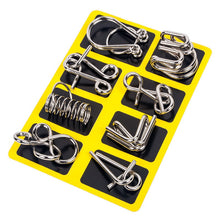 Load image into Gallery viewer, Eight Piece Metal Wire Puzzle Set with Smooth Finish for Desks and Travel Bags
