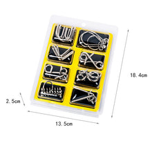 Load image into Gallery viewer, Eight Piece Metal Wire Puzzle Set with Smooth Finish for Desks and Travel Bags
