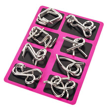 Load image into Gallery viewer, Eight Piece Metal Wire Puzzle Set with Smooth Finish for Desks and Travel Bags
