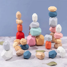 Load image into Gallery viewer, Colorful Wooden Stacking Stones Set of 36 Pieces with Mixed Shapes for Balancing Play
