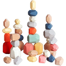 Load image into Gallery viewer, Colorful Wooden Stacking Stones Set of 36 Pieces with Mixed Shapes for Balancing Play
