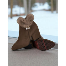 Load image into Gallery viewer, Womens Block Heel Ankle Boots with a Plush Collar, Pointed Toe and Side Zip in Brown or Black
