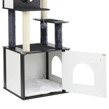 Load image into Gallery viewer, Cat Tree Black and Wood Indoor Climbing Tower
