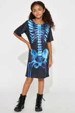 Load image into Gallery viewer, Kids Skeleton Print Pullover Dress with Short Sleeves and Front Pockets

