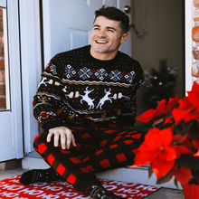 Load image into Gallery viewer, Mens Deer and Beer Ugly Christmas Sweater with Trees and Snowflake Pattern
