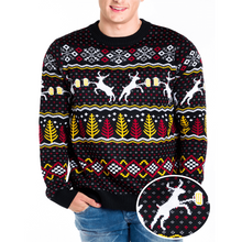 Load image into Gallery viewer, Mens Deer and Beer Ugly Christmas Sweater with Trees and Snowflake Pattern
