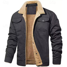 Load image into Gallery viewer, Trucker Jacket with Plush Lining and Fold Down Collar, Four Pockets
